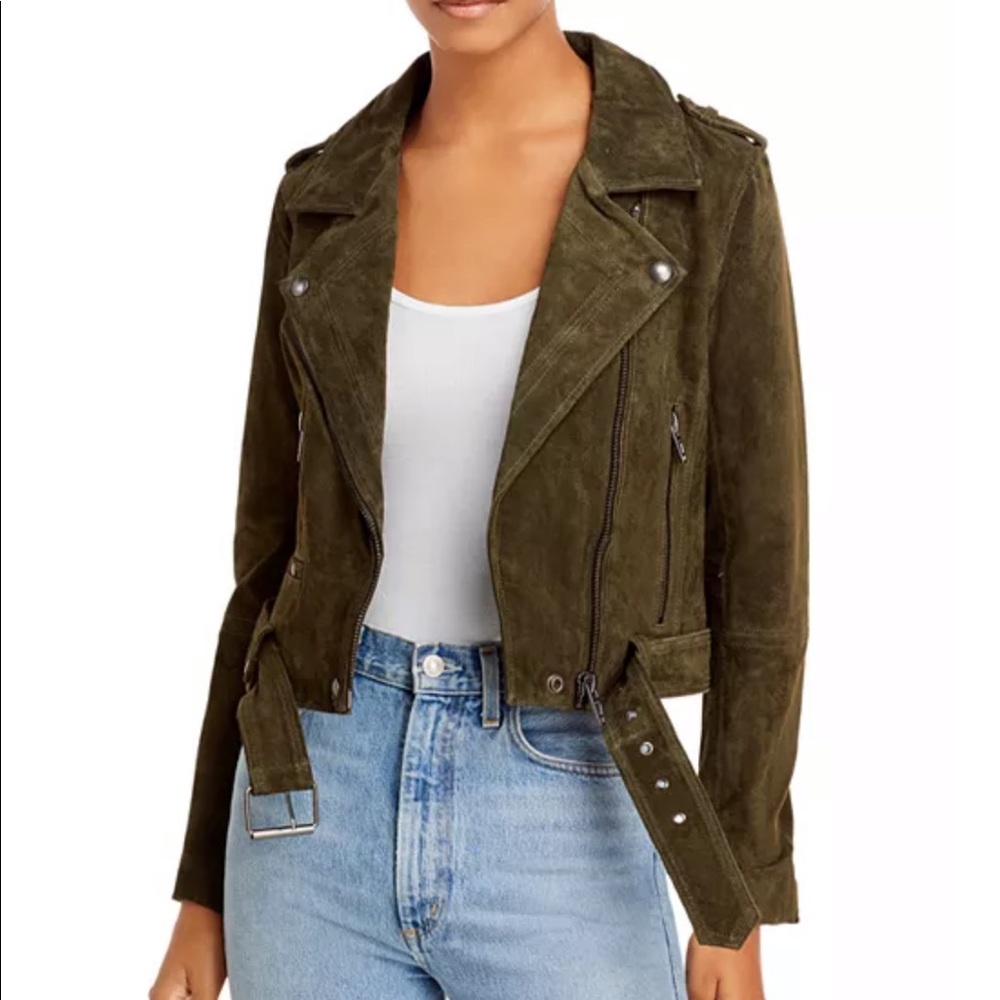Olive green suede moto jacket